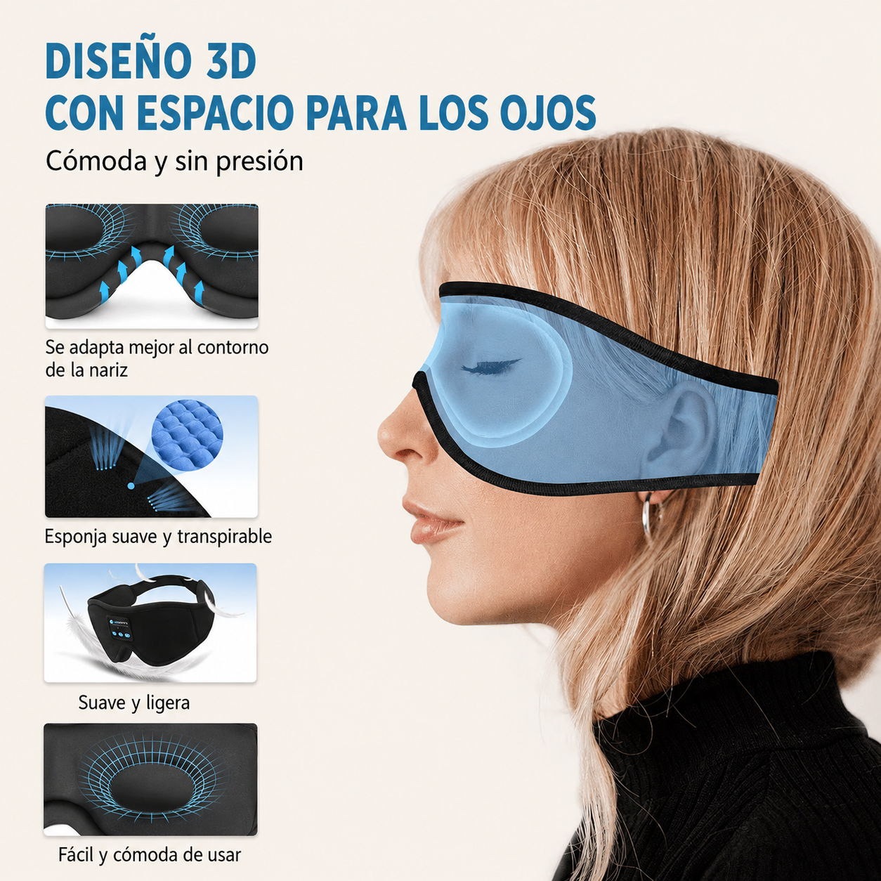 Máscara de Descanso con Bluetooth y Sonido HD